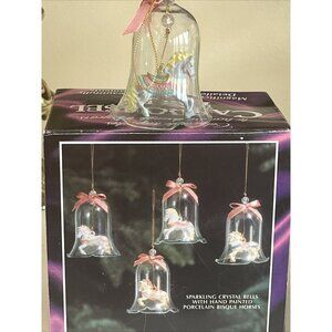 Vintage Carousel Christmas Ornament Crystal Bells  Porcelain Horses 4